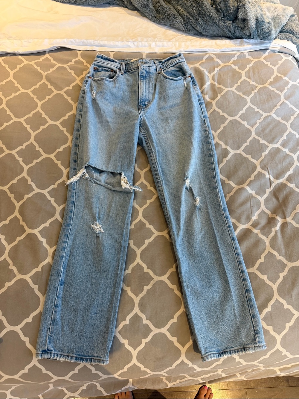 Abercrombie & Fitch Light Blue Straight Leg Distressed Jeans